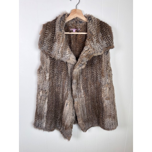 Calypso St. Barth Rabbit‎ Fur Vest Sleeveless Open Front Brown Size Medium - Picture 1 of 12